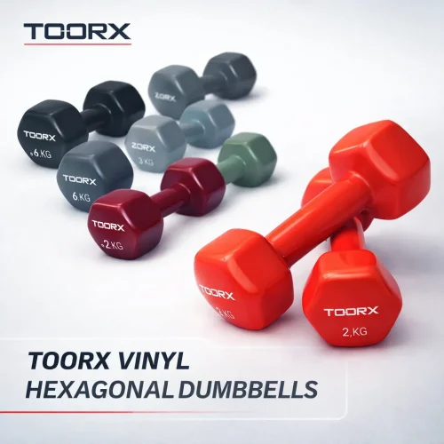 Toorx Vinyl Hexagonal Dumbbells | 0,5–6 kg, vinilna prevlaka, heksagonalni oblik | Trenirajte s potpunim povjerenjem
