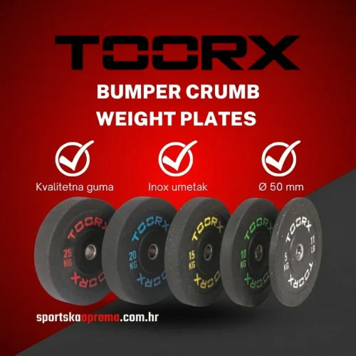 Toorx Bumper Crumb Weight Plates | 5–25 kg, gumirani diskovi, olimpijski 50 mm | Treniraj snažno i sigurno