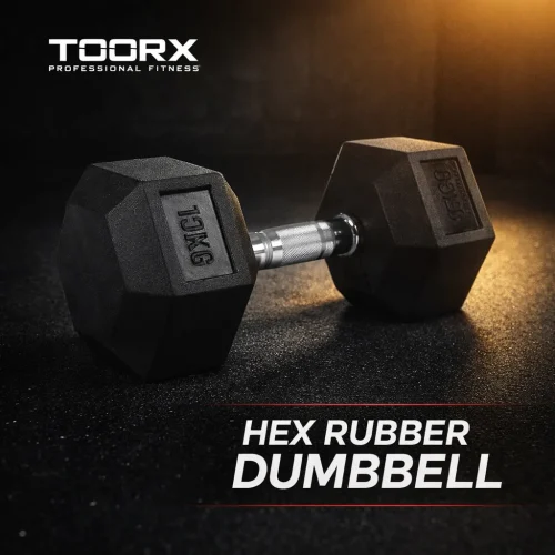 Toorx Hex Rubber Dumbbells | 1–50 kg, gumirana zaštita, čelična ručka | Stabilnost i snaga u svakom pokretu