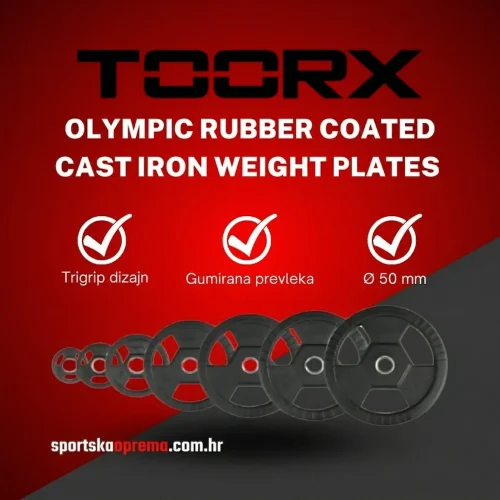 Toorx Olympic Rubber Coated Cast Iron Weight Plates | gumirani olimpijski utežni diskovi | izdržljivost i sigurnost
