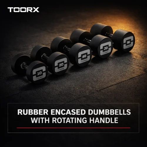 Toorx Rubber Encased Dumbbells With Rotating Handles Absolute | 2–50 kg, rotirajuća ručka, gumirana zaštita | Trenirajte bez ograničenja