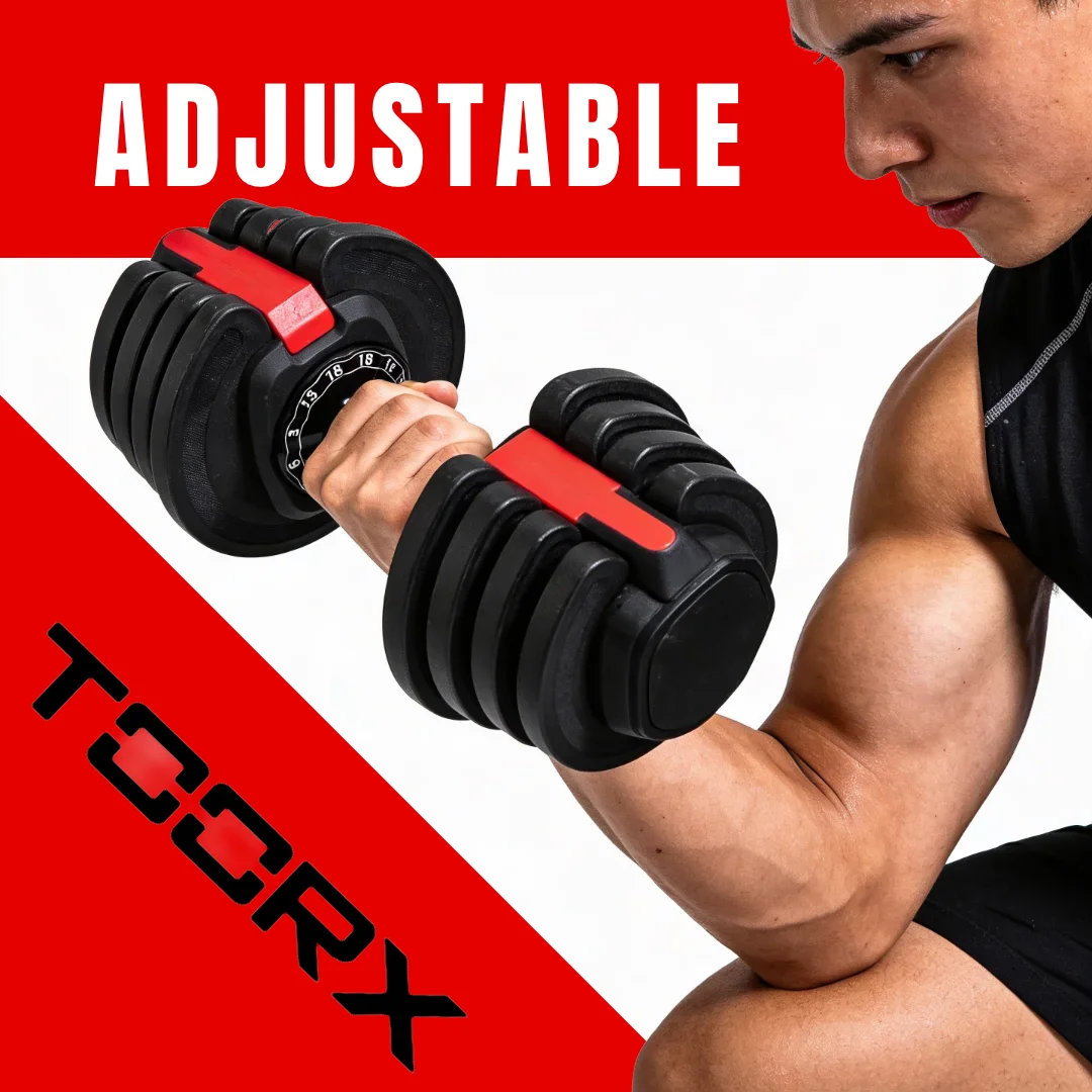 Toorx MCR-18 podesiva bučica | 12 razina opterećenja od 1,5 do 18 kg | Cijeli set utega u jednoj bučici